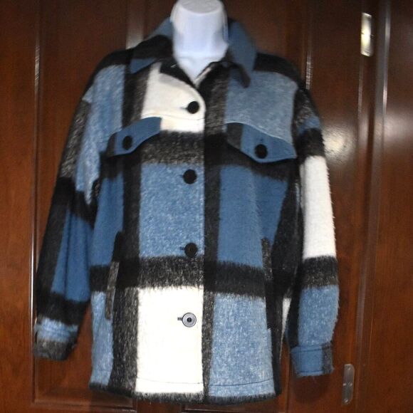 Zara Wool Blend Italian Fabric Color Block Coat Small Oversized Button Up - Picture 9 of 11